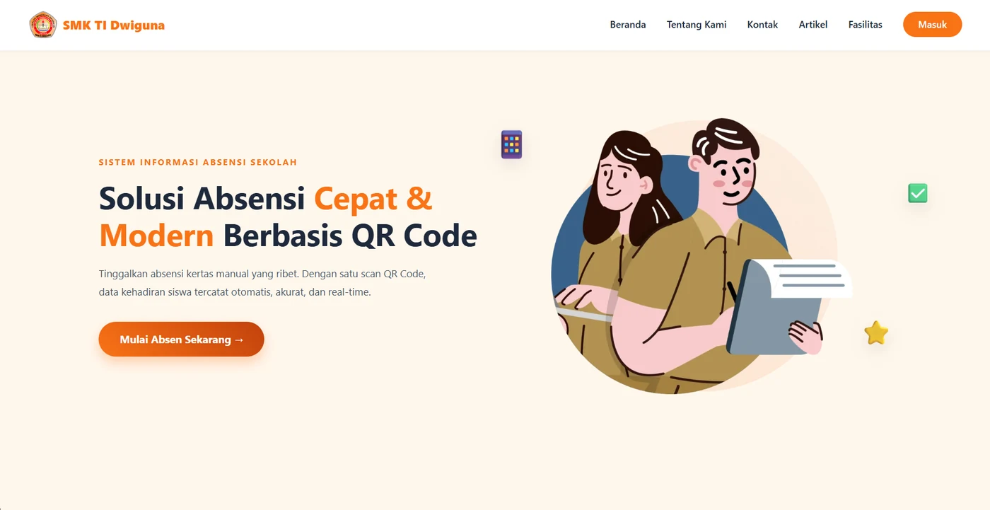 Beranda asli aplikasi absensi sekolah SMK TI Dwiguna